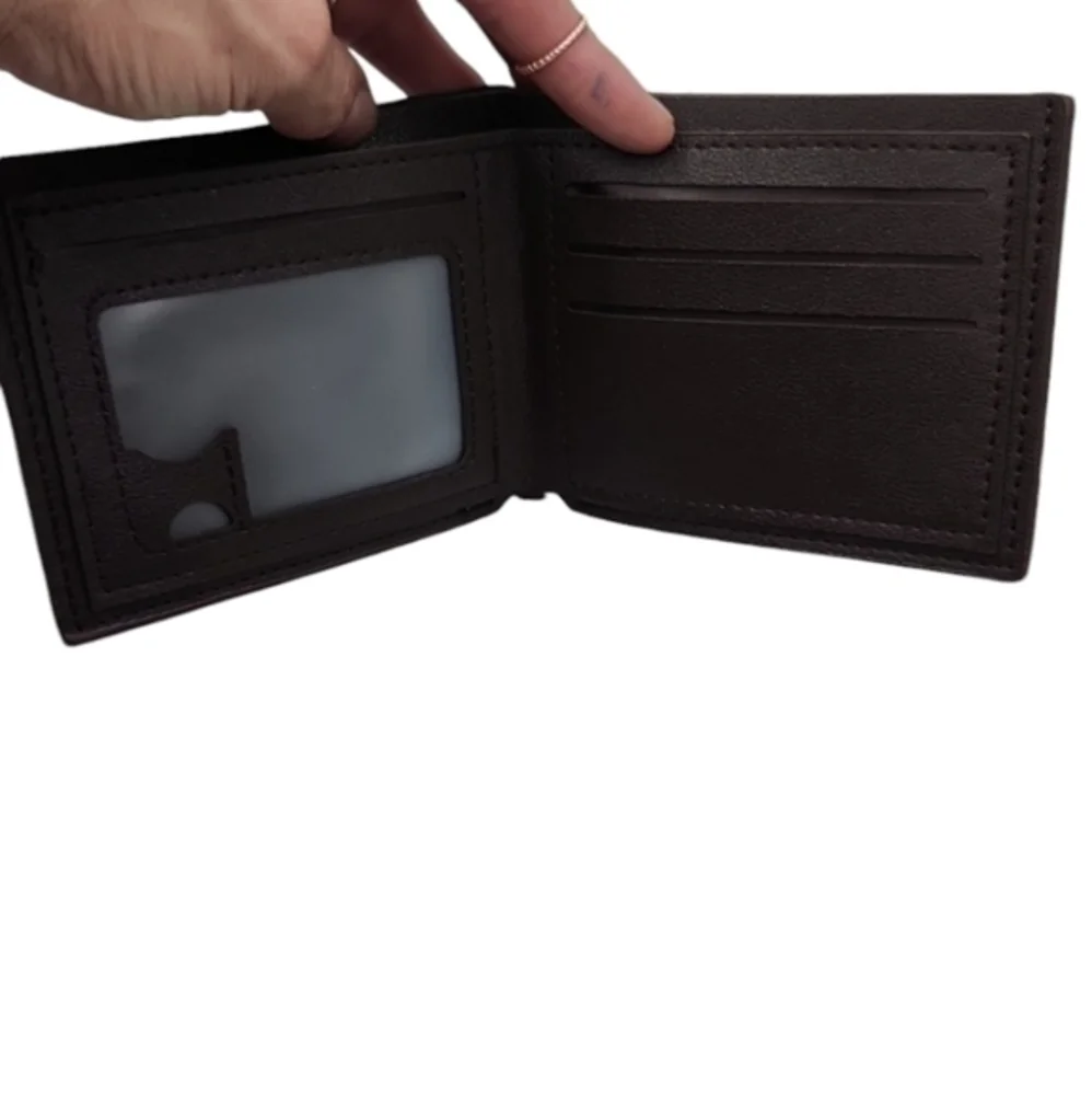 Mens dark brown faux leather‎ large capacity wallet
